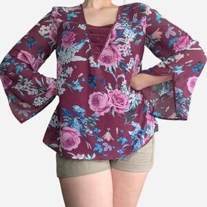 Vintage maroon floral blouse